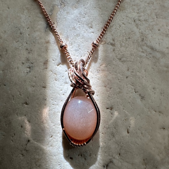 COMBO* 14k Rose Gold Filled Pink Moonstone Necklace Chain and Pendant - Picture 2 of 8